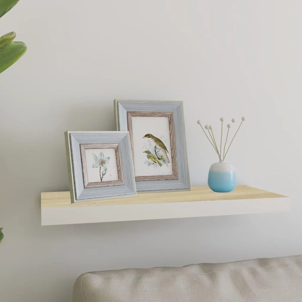 Scaffale A Parete Rovere E Bianco 60x23,5x3,8 Cm İn Mdf /