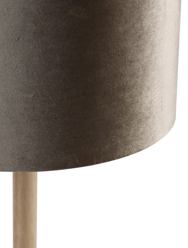 Lampada da tavolo in legno con paralume in velluto color talpa 35 cm - Mels