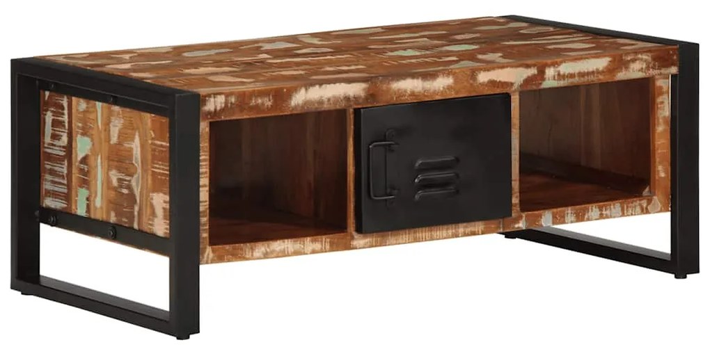 Tavolino Salotto Multicolore 90x50x36cm Legno Massello Recupero /
