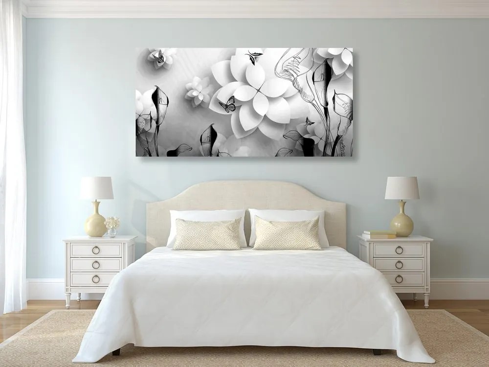 Stampa su tela – Fiori astratti in bianco e nero