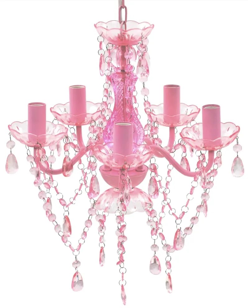 Lampadario İn Cristallo 5 Lampadine Rosa /