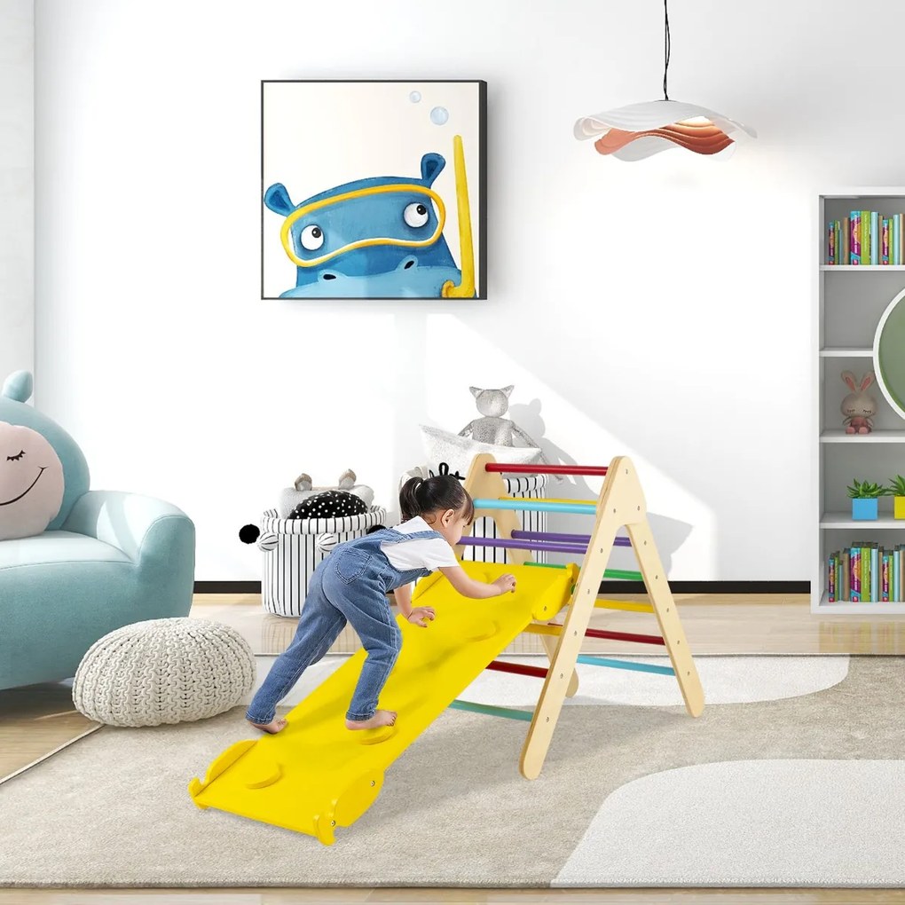 Costway Arrampicata giocattolo a triangolo per bambini 3-in-1, Arrampicatore con rampa di scivolo a 2 lati 3 Colori