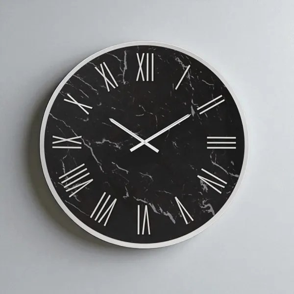 Orologio rotondo D40 cm in kerlite Nero con dettagli Argento BLAISE