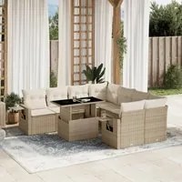 Set Divano da Giardino 9 pz con Cuscini Beige in Polyrattan 3267798