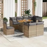 Set Divano da Giardino 9 pz con Cuscini Beige in Polyrattan 3326943