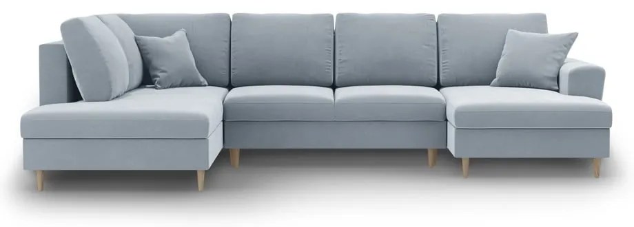 Divano angolare azzurro allungabile e con contenitore (con penisola a sinistra/a U) con rivestimento in velluto Kyoto – Cosmopolitan Design