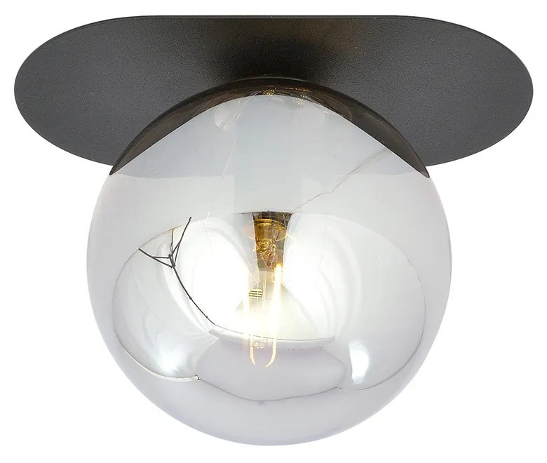 Plafoniera Minimal 1 Luce Teia In Acciaio Nero E Sfera Vetro Fumè