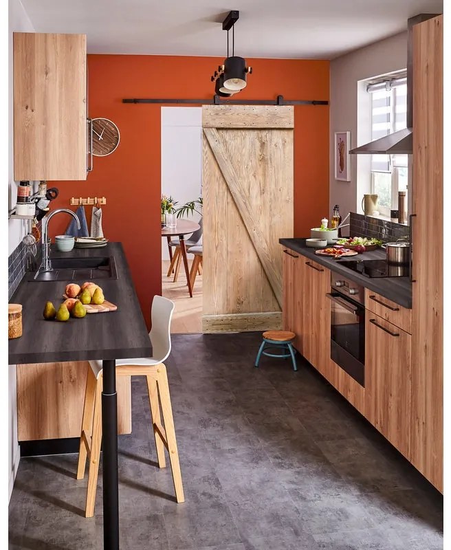 Porta scorrevole reversibile Horse Wengé in mdf beige, L 86 x H 212 cm, con binario Retro