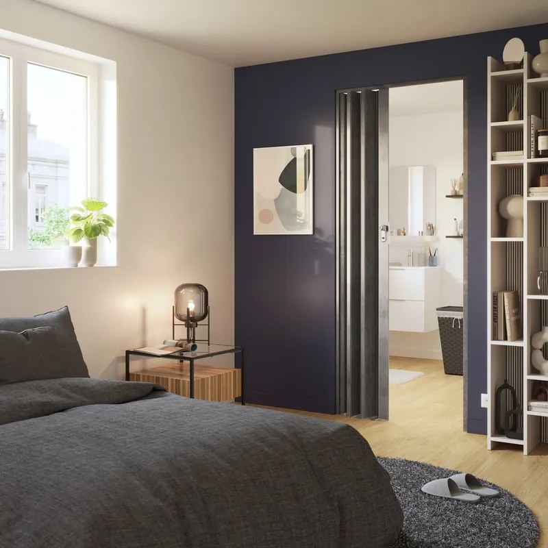 Porta a soffietto Freya in pvc grigio / argento L 85 x H 214 cm