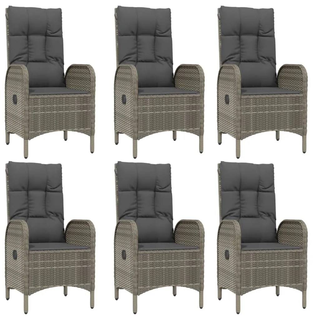 Set da pranzo giardino 7pz nero e grigio con cuscini polyrattan