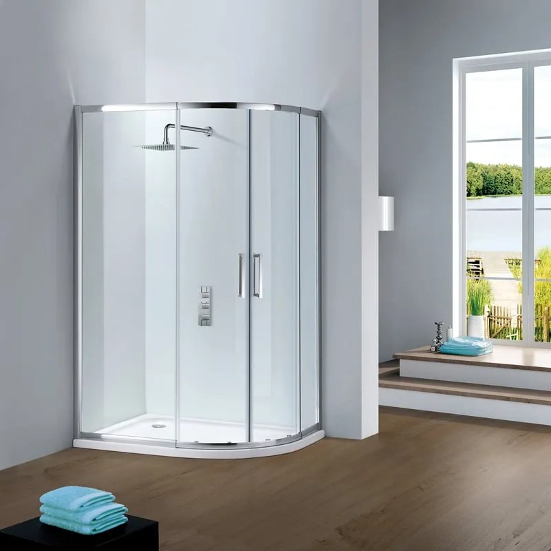 Box doccia con ingresso angolare scorrevole Slimline quadrante L 100 x L 80 x H 195 cm in vetro, sp. 6 mm vetro senza finitura / trasparente cromo