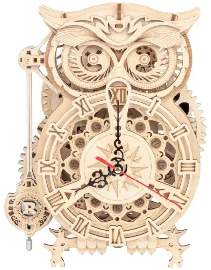 RoboTime - Orologio meccanico 3D in legno con gufo 1xAA