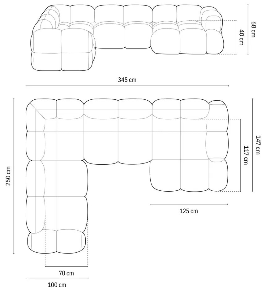 Divano angolare grigio (con penisola a sinistra/a U) con rivestimento in velluto Loretto – Cosmopolitan Design