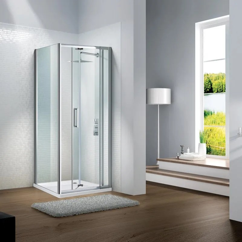 Porta doccia pieghevole L 110-120 cm x H 195 cm per nicchia in vetro trasparente SP. 6 mm, profilo lucido cromo, serie Slimline