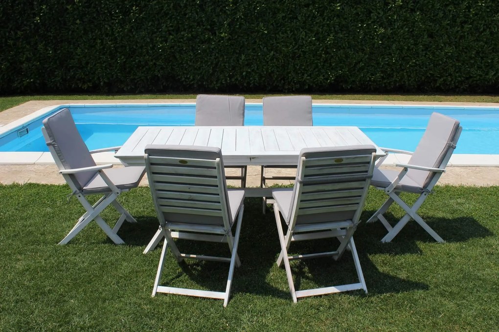 CAESAR - set tavolo in legno massiccio di acacia con 6 sedie e 2 poltrone Sortis