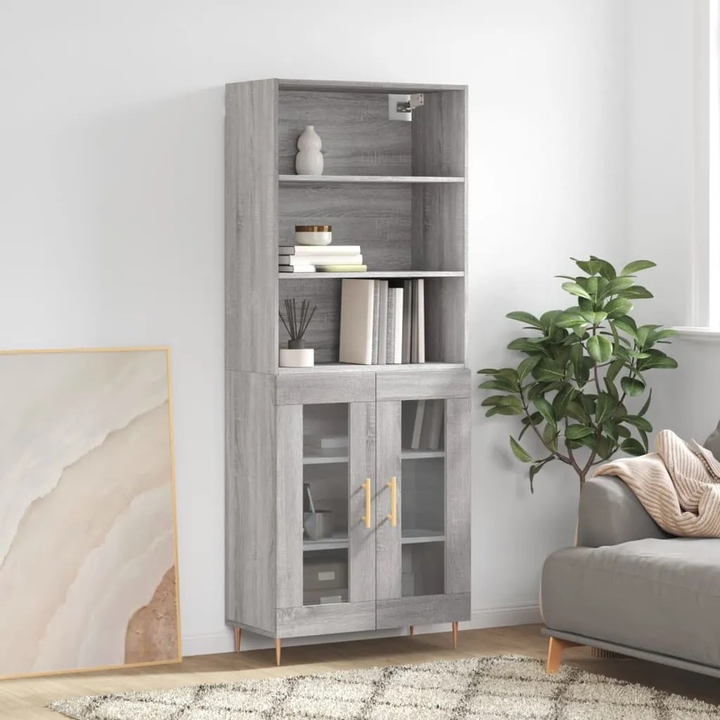 Credenza Grigio Sonoma 69,5x34x180 Cm İn Legno Multistrato /