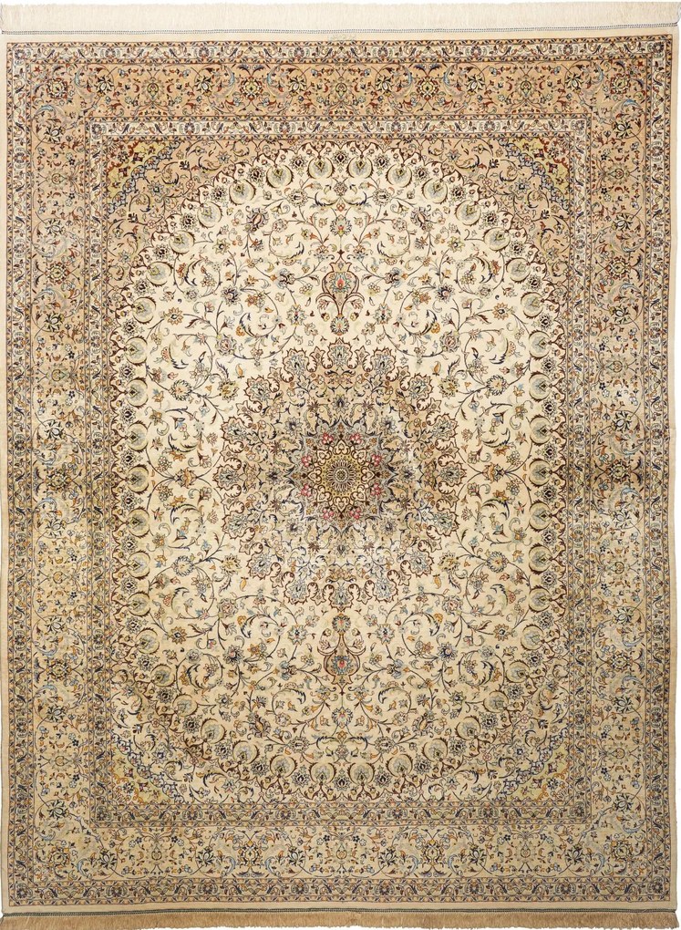 Ghom Tappeto 250x200 Beige (Iran) Annodato A Mano