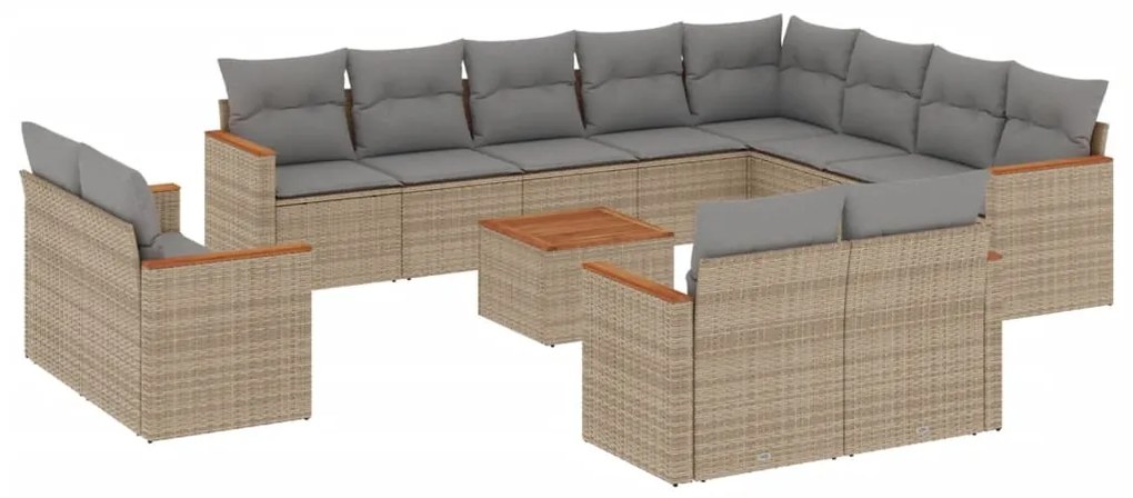 Set divano da giardino 13 pz con cuscini beige misto polyrattan