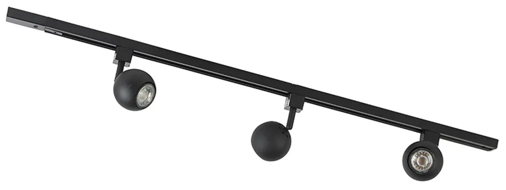Sistema di illuminazione a binario moderno con 3 faretti neri monofase - Iconic Gissi