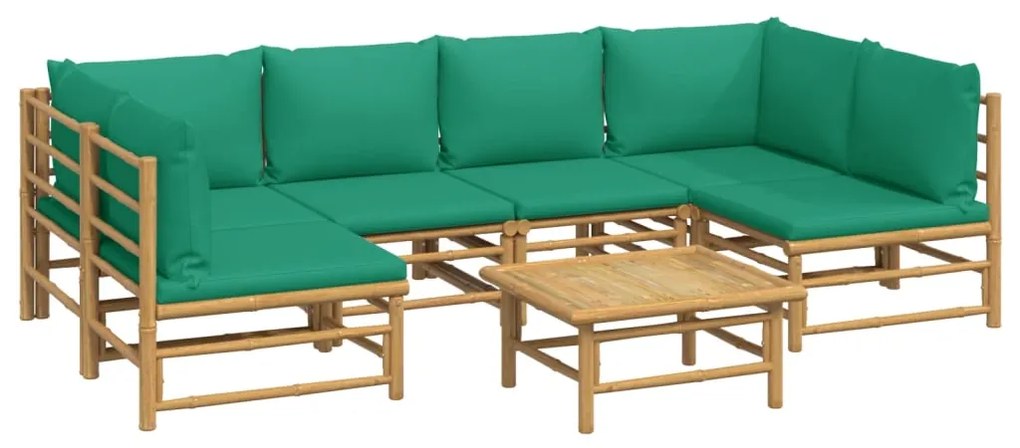 Set salotto da giardino 7pz con cuscini verdi bambù