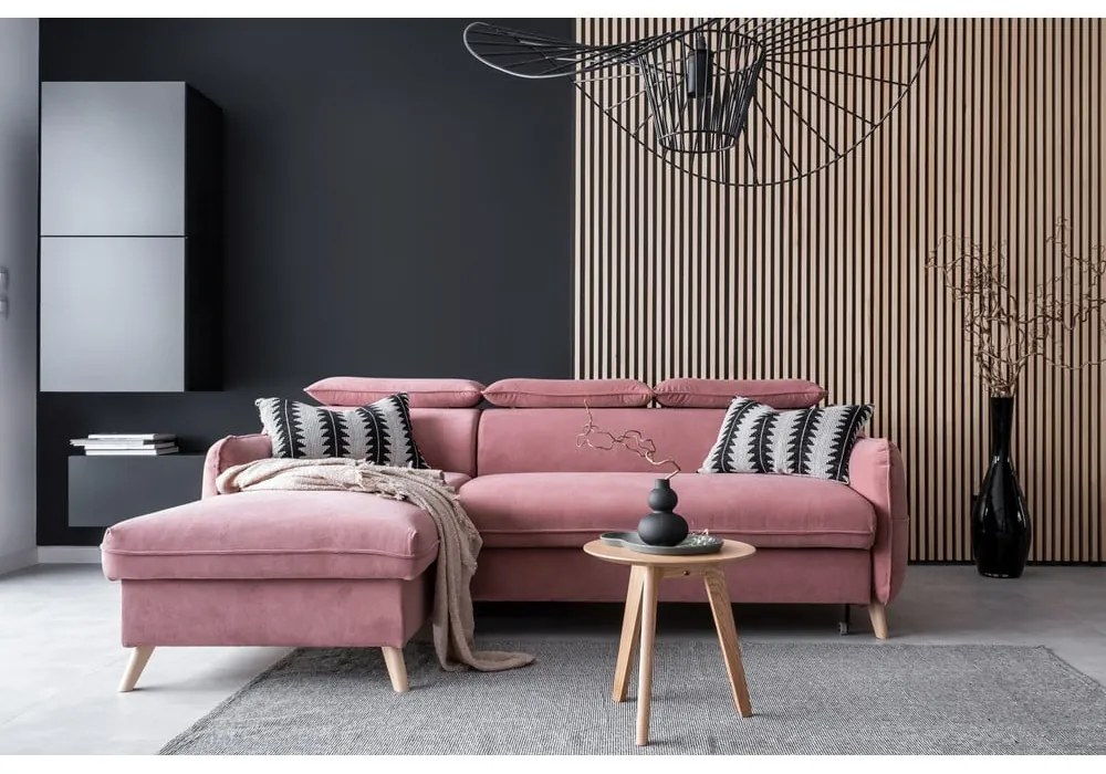 Divano letto angolare in velluto rosa chiaro (angolo sinistro) Sweet Harmony - Miuform