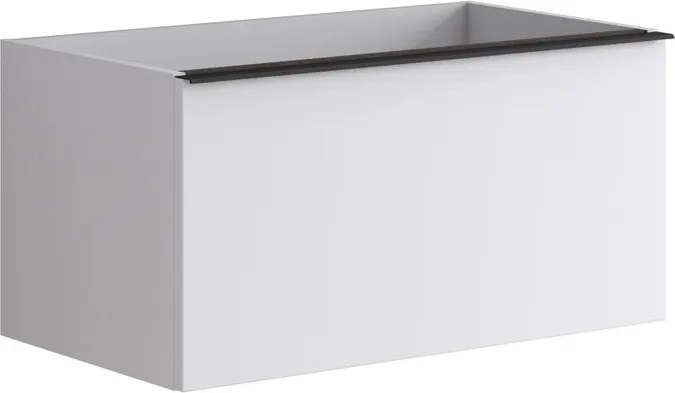 Mobile da bagno sospeso sotto lavabo Pixel plain 2 cassetti L 80 x H 40 x P 45.5 cm bianco laccato opaco, con maniglia alluminio nero opaco