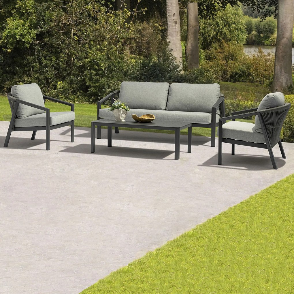 FRIDA - salotto outdoor in alluminio con schienale in corda