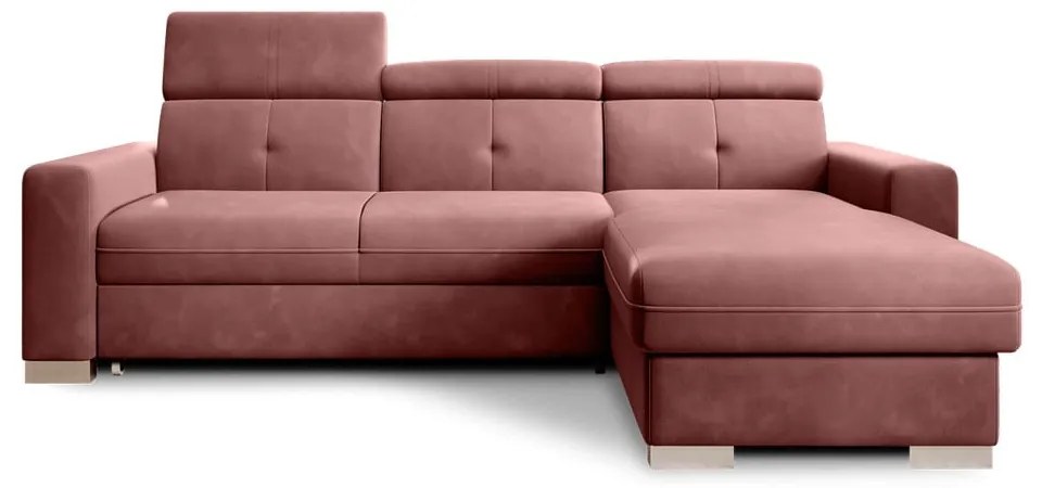Divano angolare rosa allungabile/con contenitore (con penisola a destra/con chaise lounge) e rivestimento in velluto Fresia – ELTAP