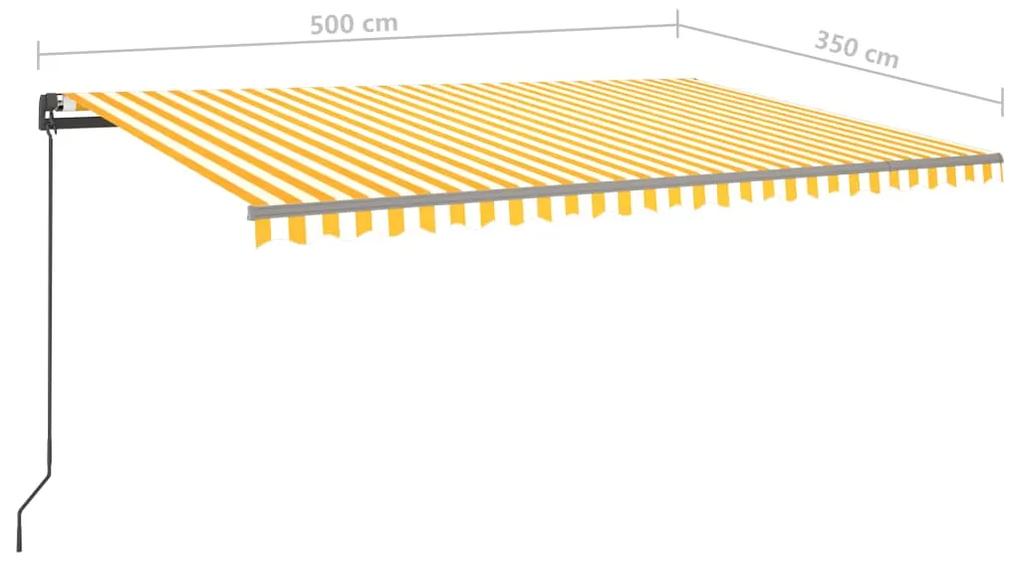 Tenda da Sole Retrattile Manuale con LED 5x3,5 m Gialla Bianca