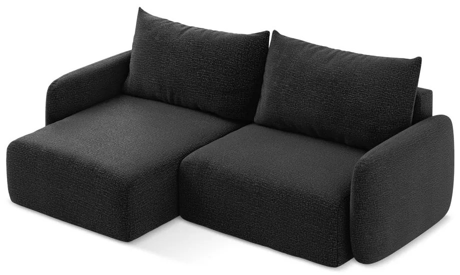 Divano angolare nero allungabile/con contenitore (con penisola a sinistra) Kalena – Makamii