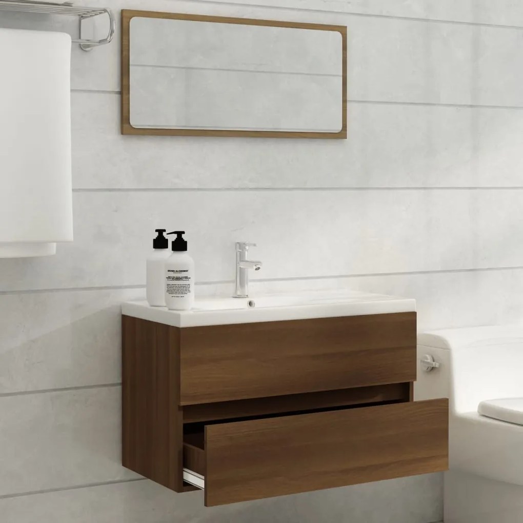 Mobile bagno lavabo integrato rovere marrone legno multistrato