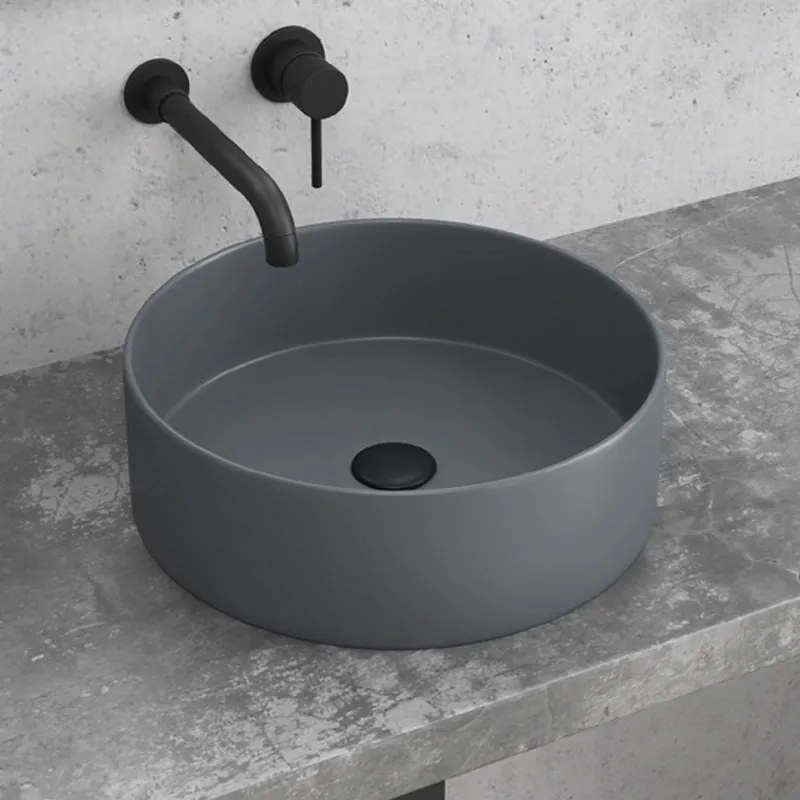 Lavabo da appoggio rotondo in ceramica grigio opaco 35cm | Litos - KAMALU