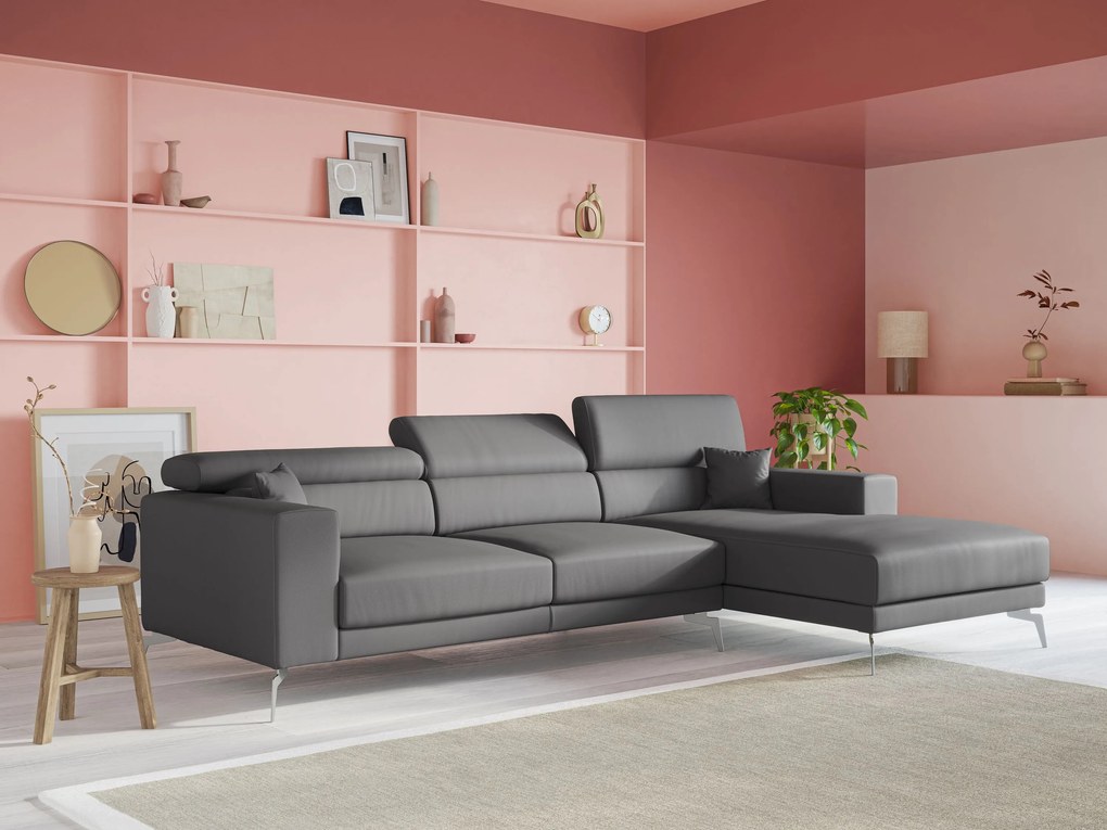 Blade Divano moderno angolare con poggiatesta reclinabili in Ecopelle T04 antracite