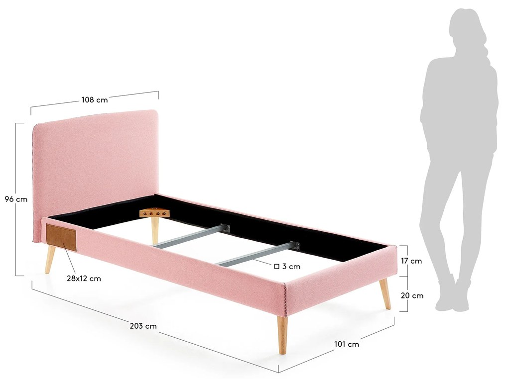 Kave Home - Fodera per letto Dyla rosa per materasso da 90 x 190 cm