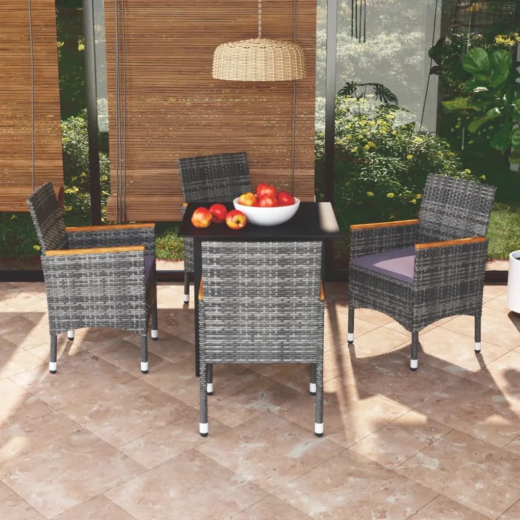 Set Da Pranzo Per Giardino 5 Pz Con Cuscini Polyrattan Grigio /