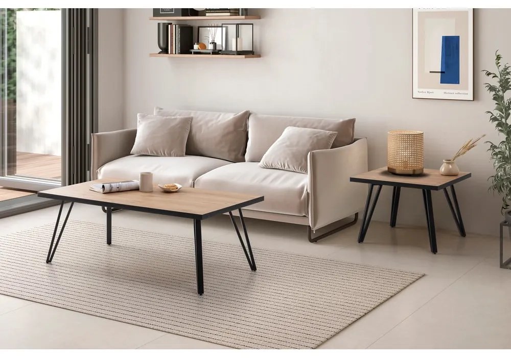 Tavolino nero/naturale con piano in rovere 60x60 cm Sindi - Marckeric