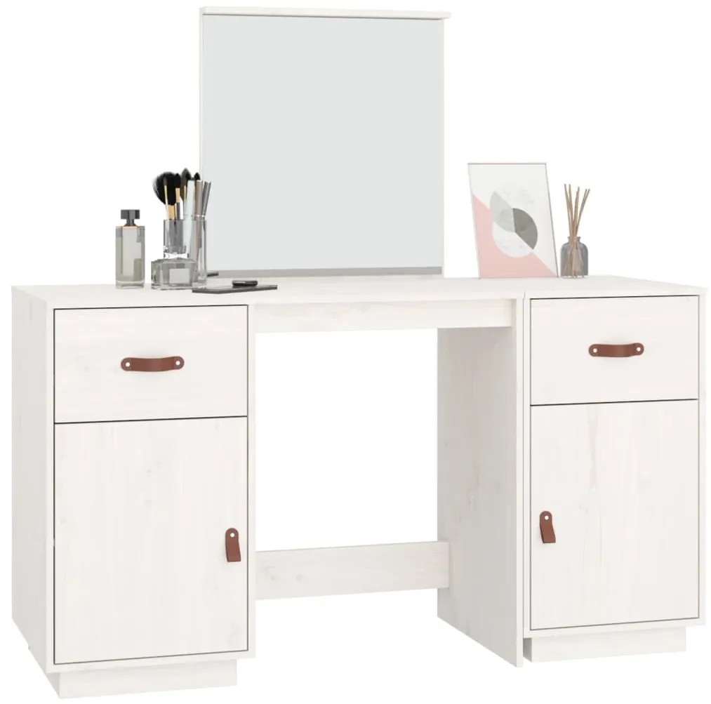 Set toeletta con specchio bianco in legno massello di pino