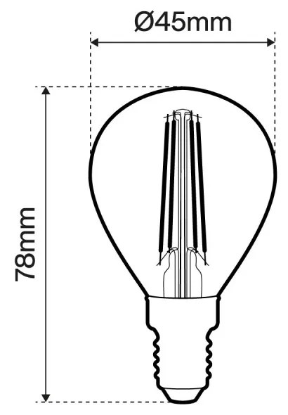 Lampada LED E14 4W a Filamento 150lm/W, No Flickering - P45 Colore  Bianco Caldo 2.700K