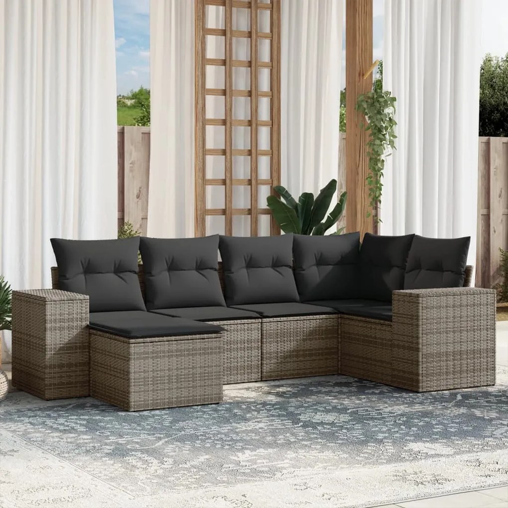 Set divano da giardino 6 pz con cuscini grigio in polyrattan