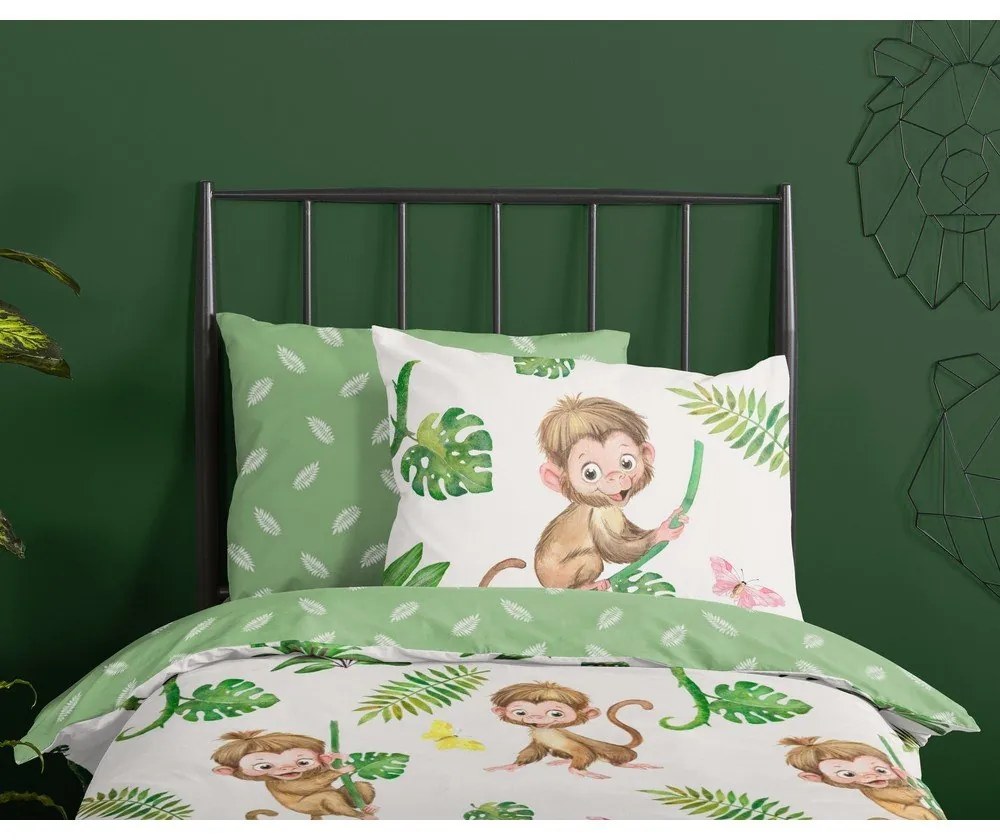 Set copripiumino e federa da bambini verde/beige in cotone per letto singolo 140x200 cm Play – Good Morning