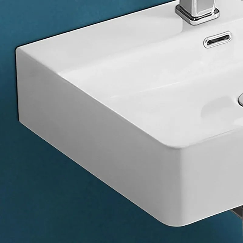 Lavabo sospeso rettangolare 60x42 cm in ceramica bianco lucido