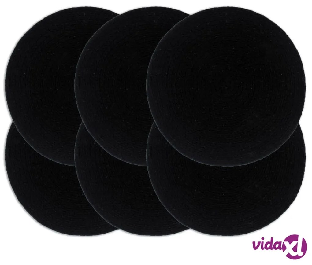 vidaXL Tovagliette 6 pz Nero Neutro 38 cm Rotonde in Cotone