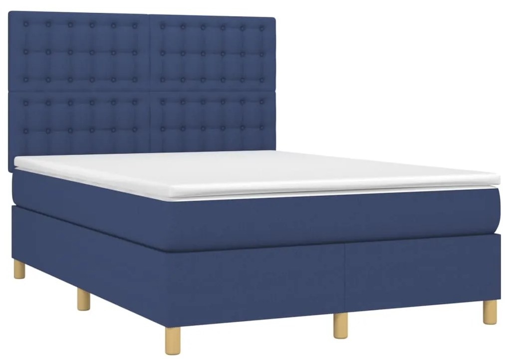 Letto a molle con materasso e led blu 140x190 cm in tessuto