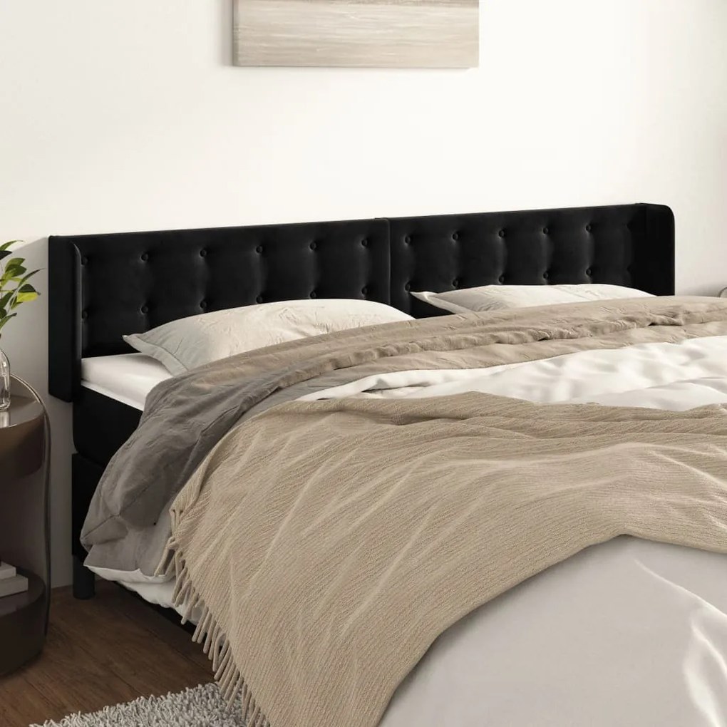 Testiera Ad Orecchio Nera 203x16x78/88 Cm İn Velluto /