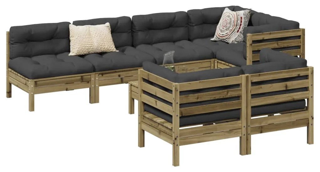 Set divani da giardino 8pz con cuscini legno impregnato di pino