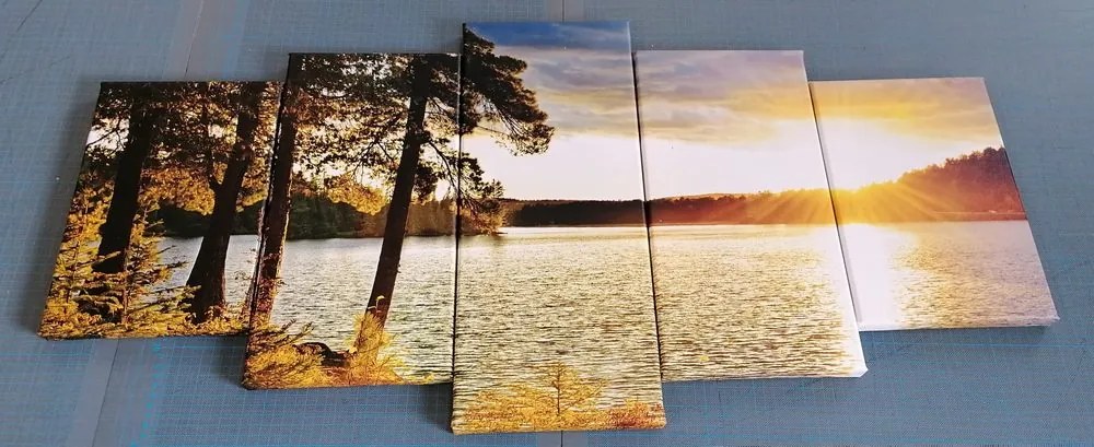 Quadri 5 pezzi – Tramonto sul lago