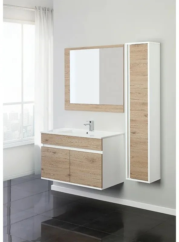 Composizione Bagno Sospesa 90 cm Colore Rovere di Bordeaux in Legno
