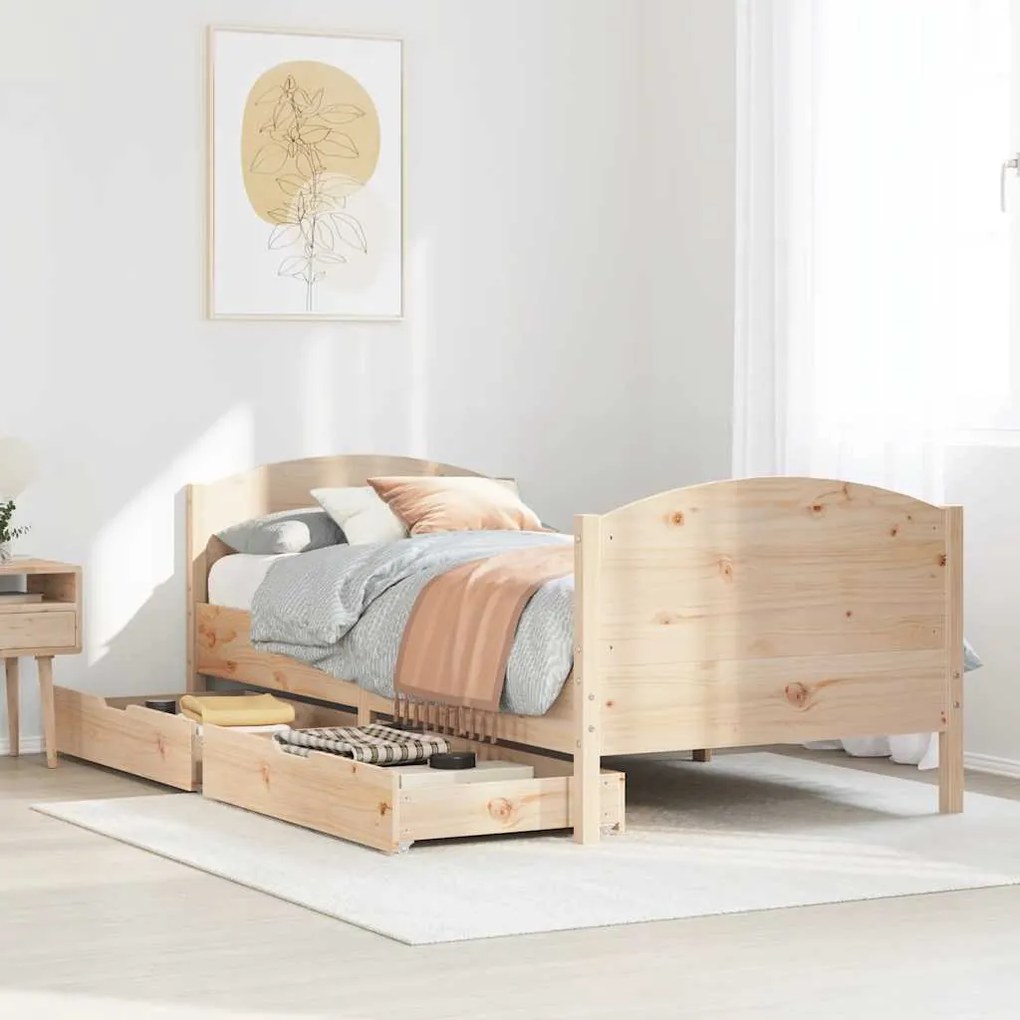 Letto Senza Materasso 90x190 Cm İn Legno Massello Di Pino /