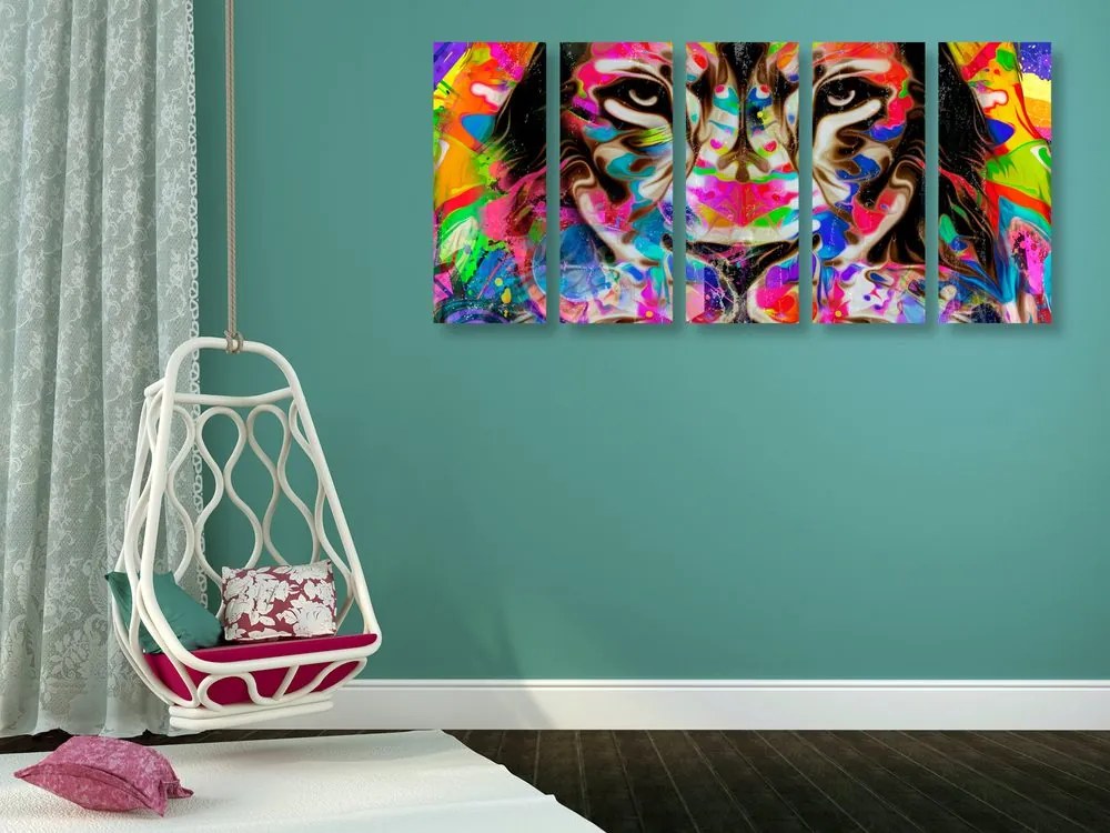 Quadri 5 pezzi – Testa di leone colorata