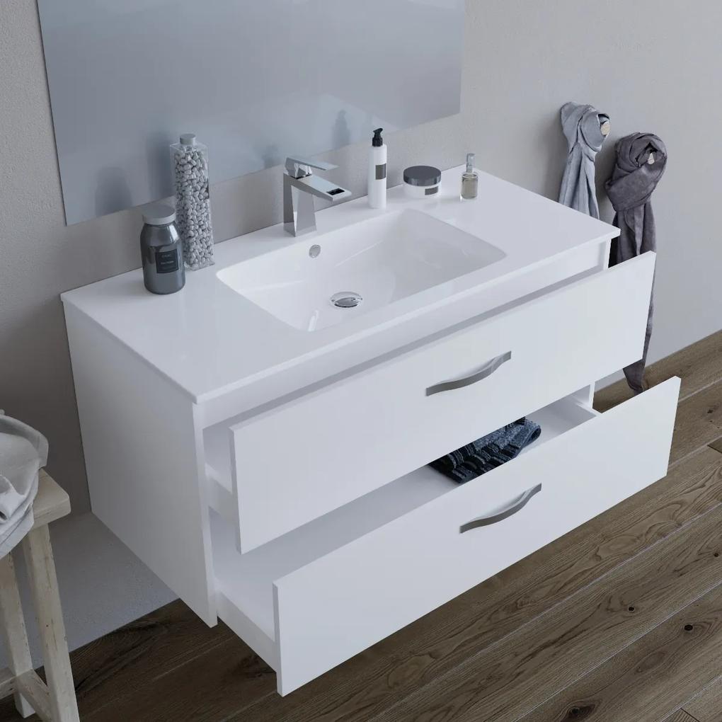 Mobile bagno LINDA100 Bianco semilucido 8210 con lavabo e specchio - CON LUCE LED